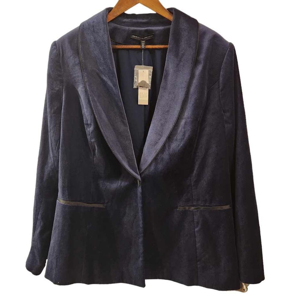 White House Black Market Blue Velvet Velour Blazer Jacket Plus Size 22W